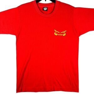 VINTAGE 80s Screen Stars Best T-Shirt Mens L Red Single Stitch Power Graphic USA